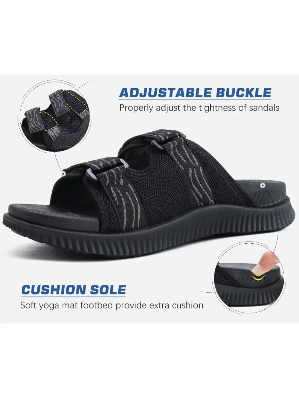 Men's Black Athletic Thick Cushion Recovery Sport Slides Orthotic Sandal Shoes